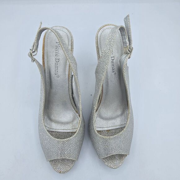 Pierre Dumas Womens Silver/Glitter Ankle Strap Dress High Heels- 8 1/2  preowned - Picture 4 of 9